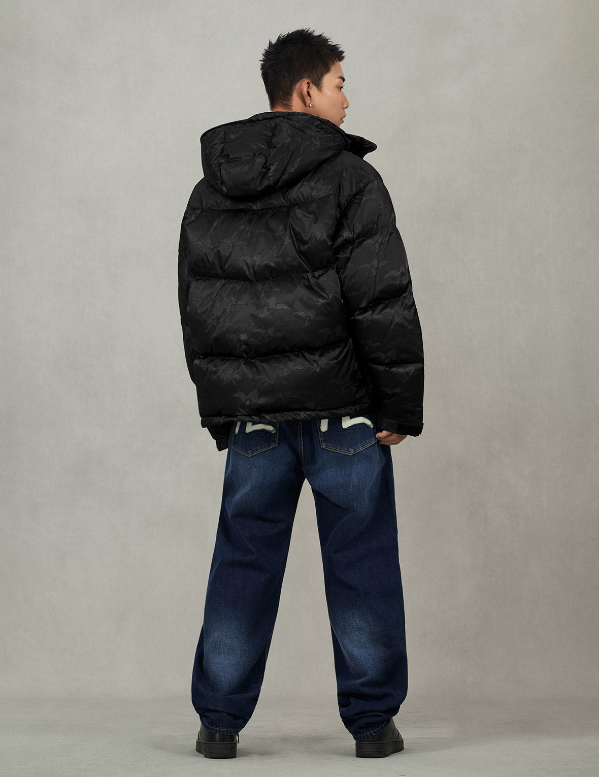 Allover Seagull Crane Jacquard Regular Fit Down Jacket - 5