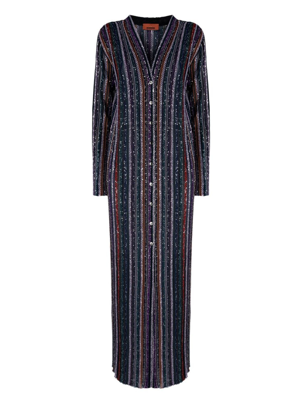 striped-pattern sequin-embellishment cardigan - 1