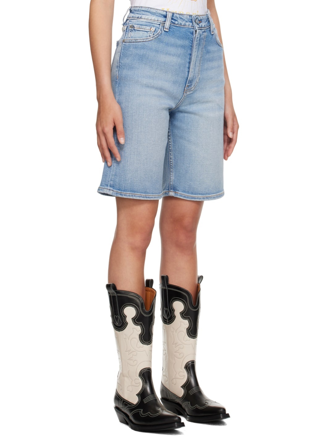 Blue Faded Denim Shorts - 2