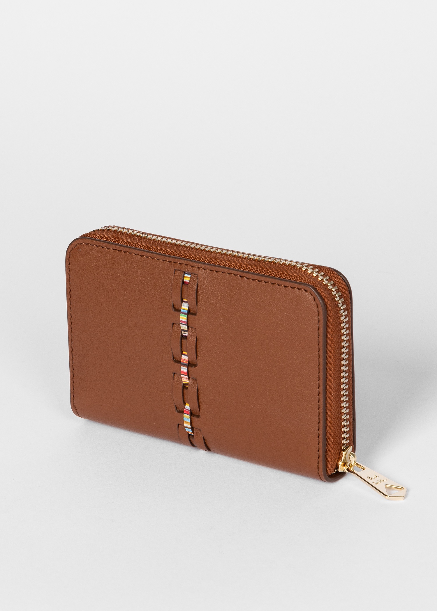 Women's Tan Woven 'Signature Stripe' Leather Zip Purse - 3