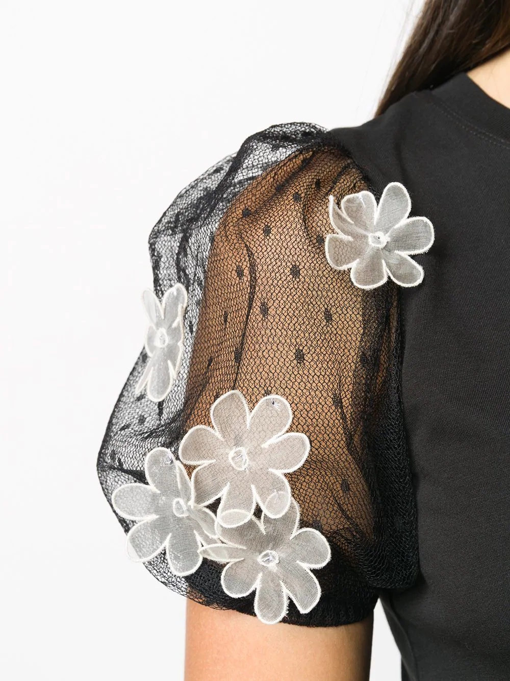 butterfly appliqué tulle sleeve blouse - 5