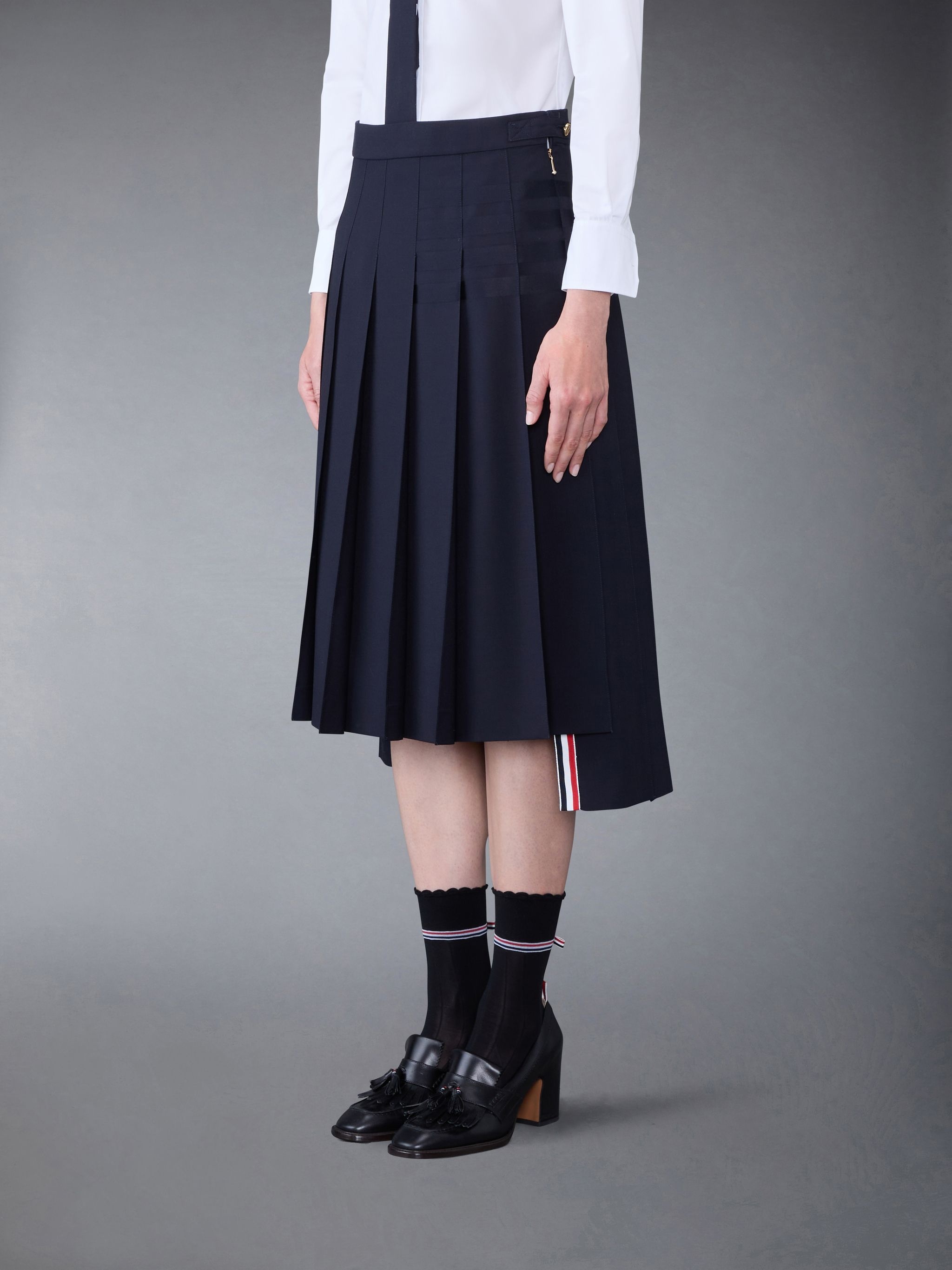 Plain Weave 4-Bar Dropped Back Pleated Skirt - 2