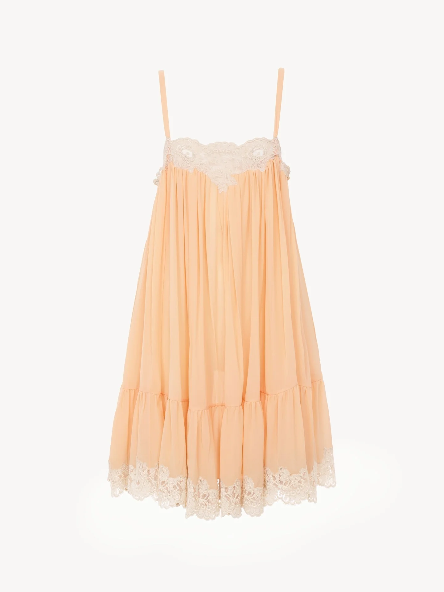 THIN-STRAP MINI DRESS IN SILK GEORGETTE & LACE - 1