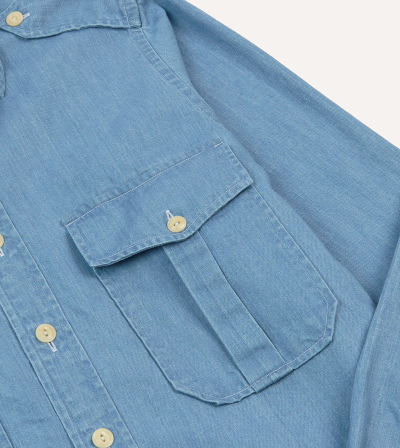 Bleach Wash Denim Military Shirt 4