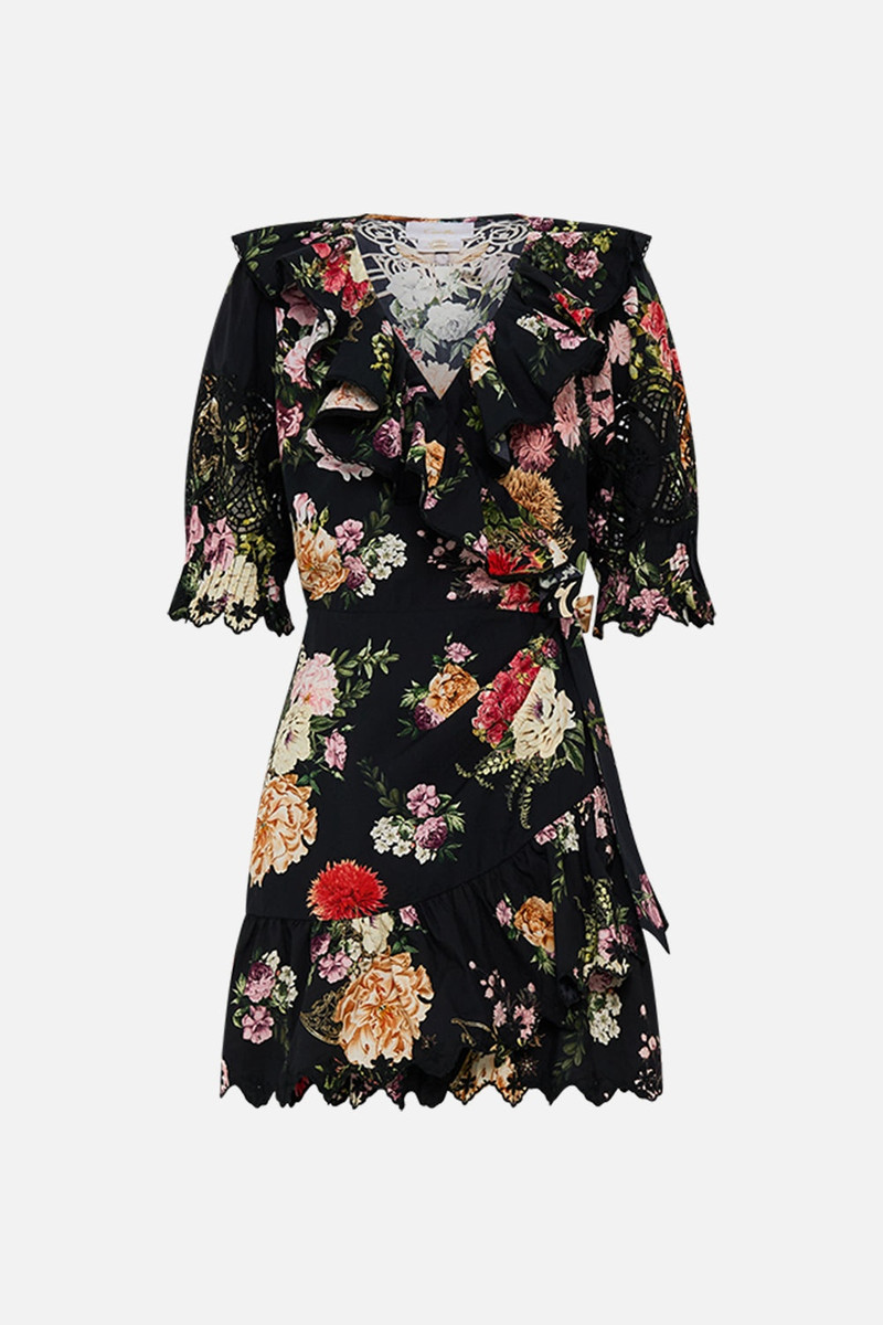MINI WRAP DRESS WITH PUFF SLEEVE - 1