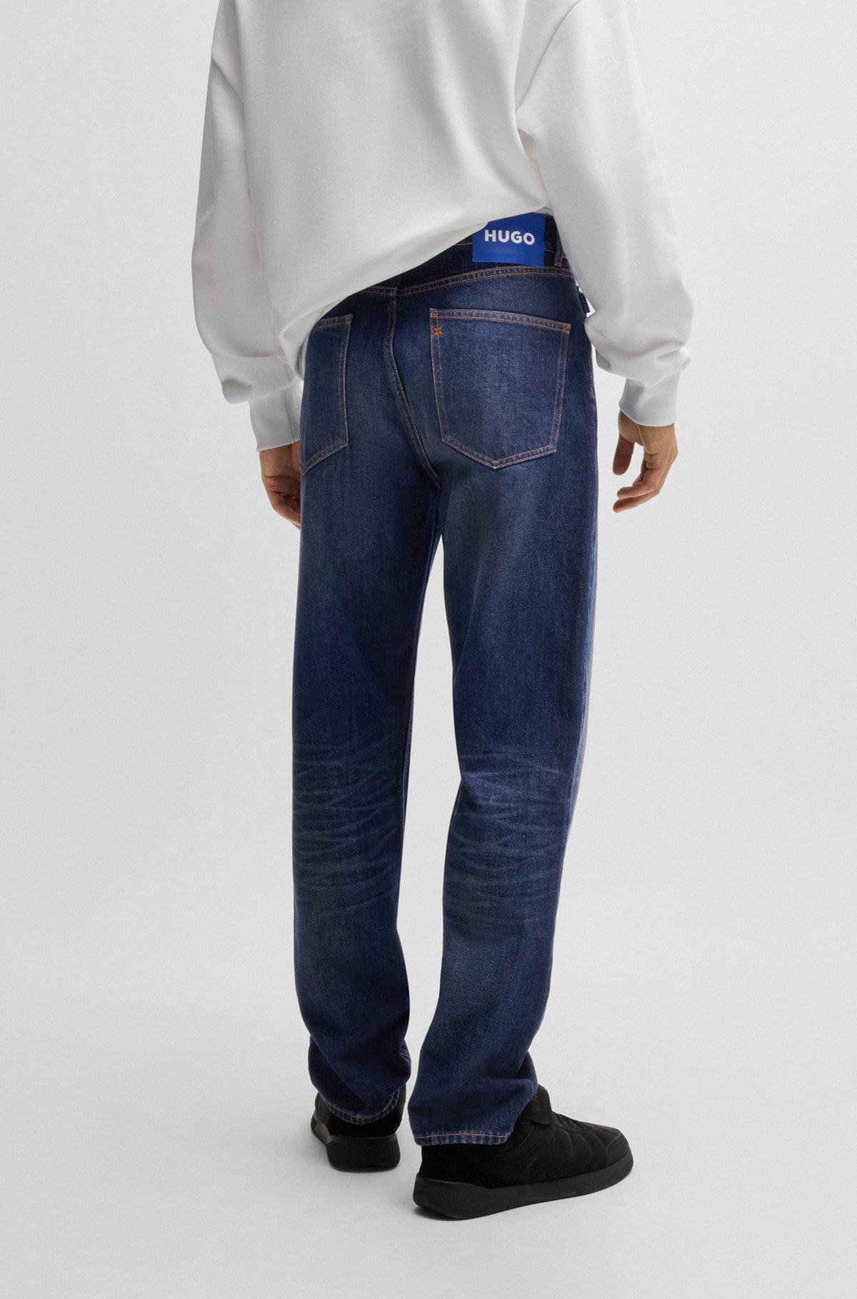 REGULAR-FIT JEANS IN DARK-BLUE STONEWASHED DENIM - 4