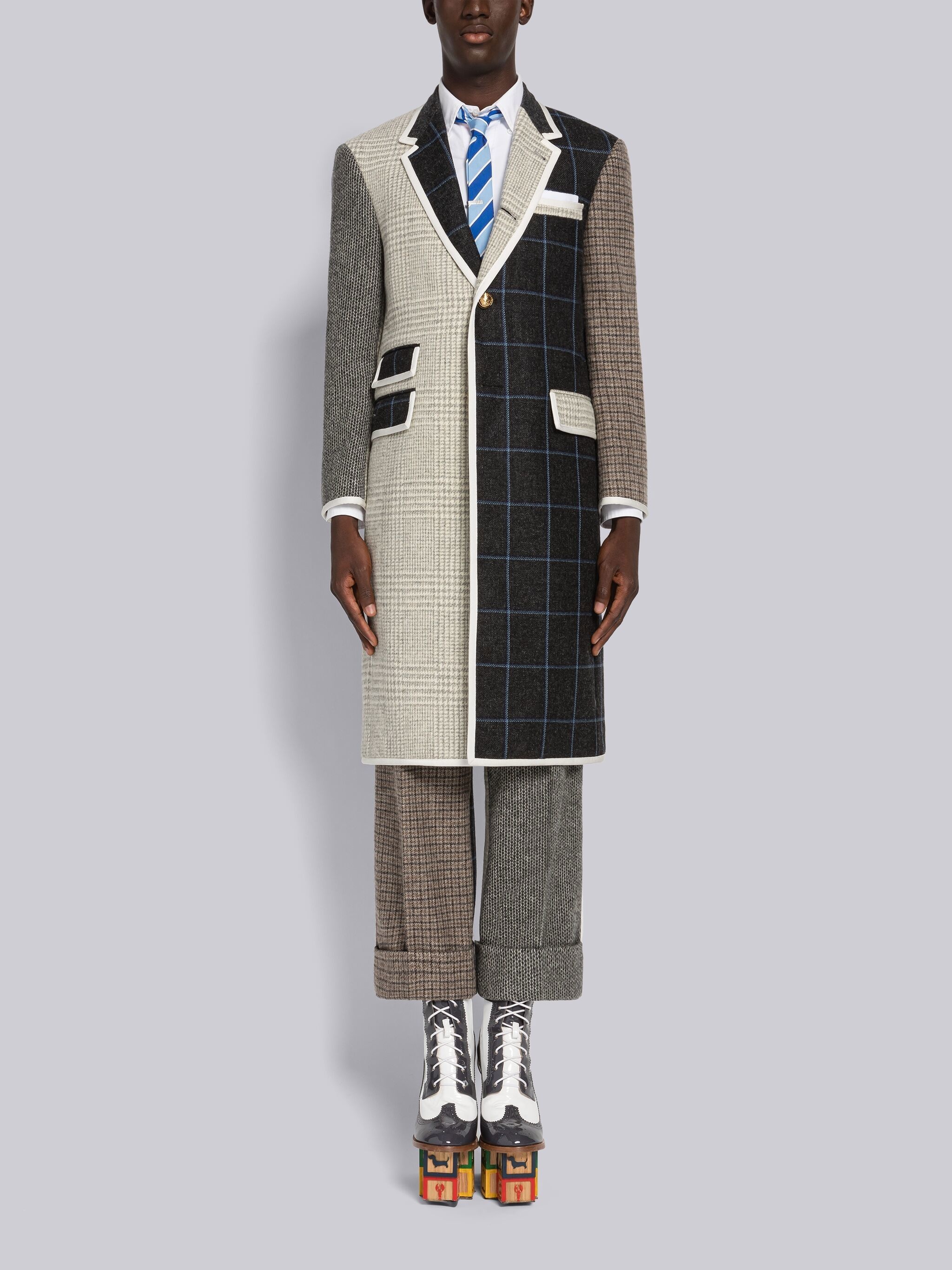 multi-check single breasted coat - 1