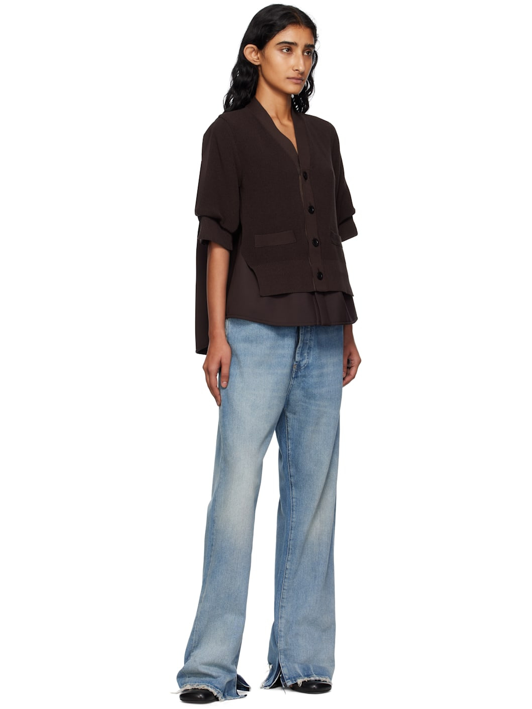 Brown Suiting Mix Knit Cardigan - 4
