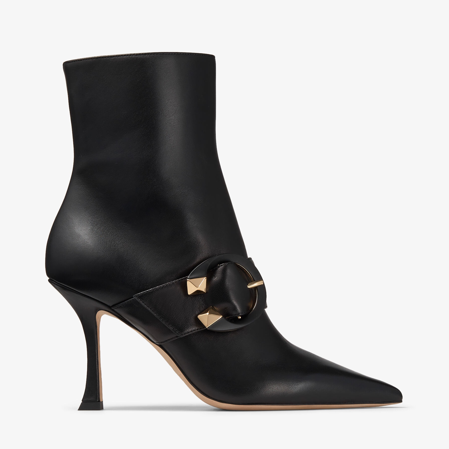 Magik 90
Black Nappa Leather Pointed-Toe Ankle Boots with C-Buckle - 1