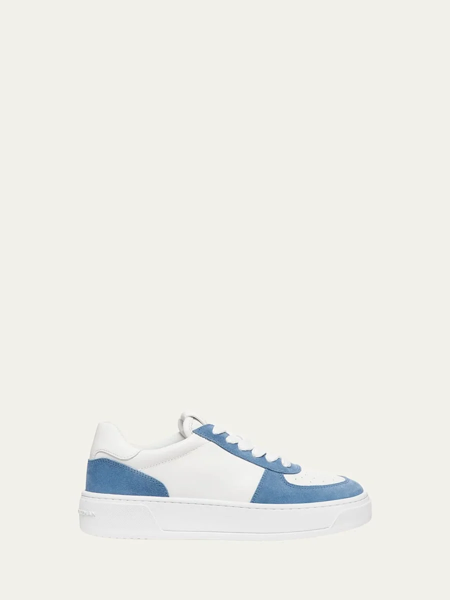 Mixed Leather Courtside Low-Top Sneakers - 1