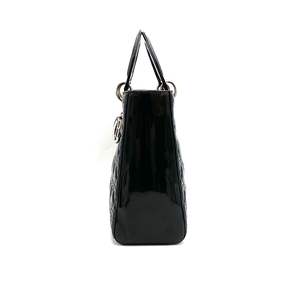 Christian - Christian Dior Black Patent Lady Bag Large - 2
