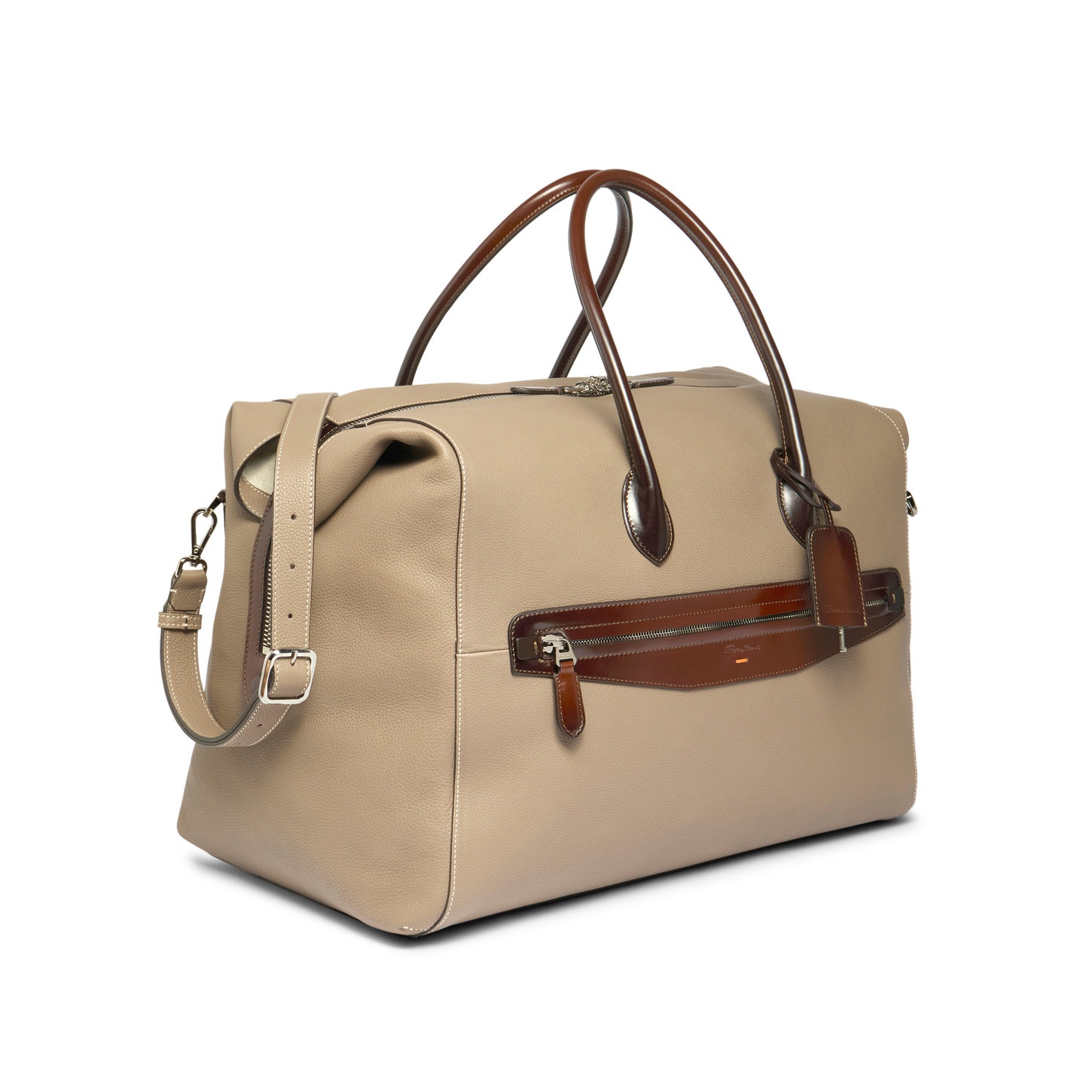 Beige tumbled leather weekend bag - 2