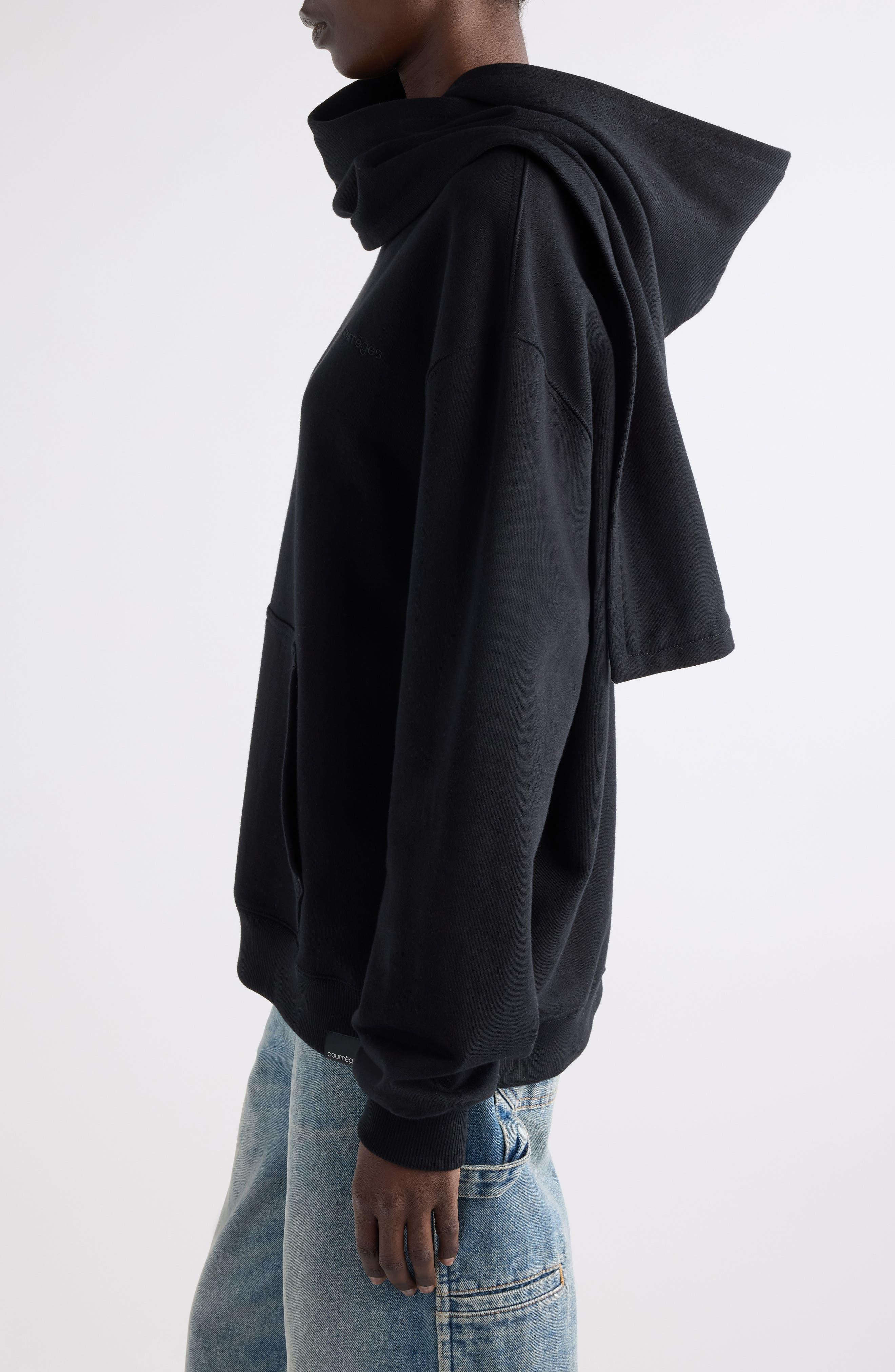 Courrèges Scarf Detail Hoodie in Black at Nordstrom - 5