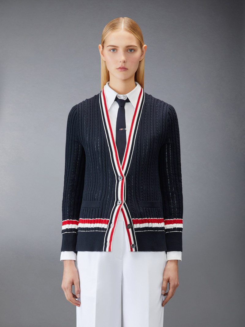Thom Browne RWB STRIPE BABY LADDER CABLE ELONGATED CARDIGAN outlook