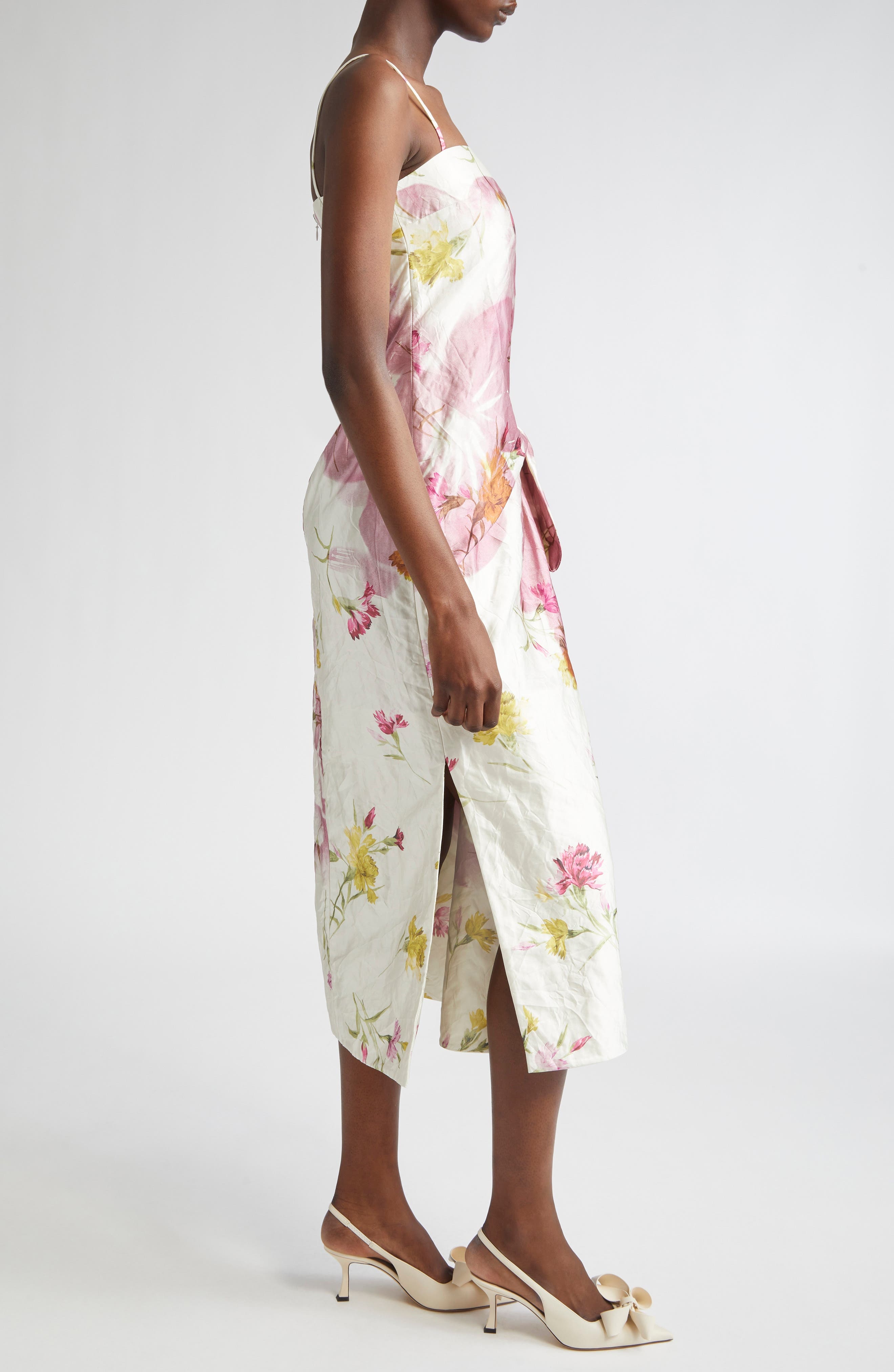 Erdem Dancing Carnation Print Rumpled Satin Draped Cocktail Dress in Dancing Carnation Cinder Rose a - 3