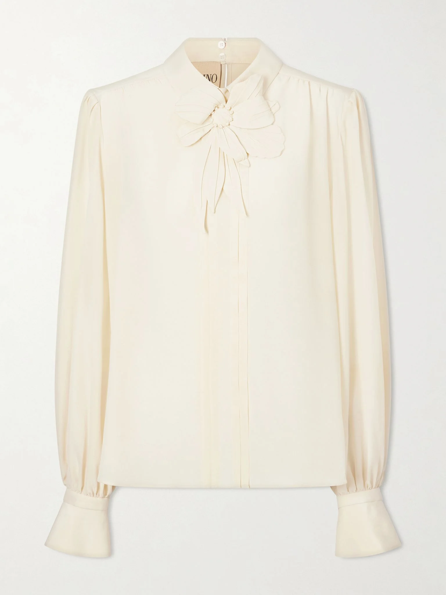 Bow-embellished silk-crepe de chine blouse Cream - 1