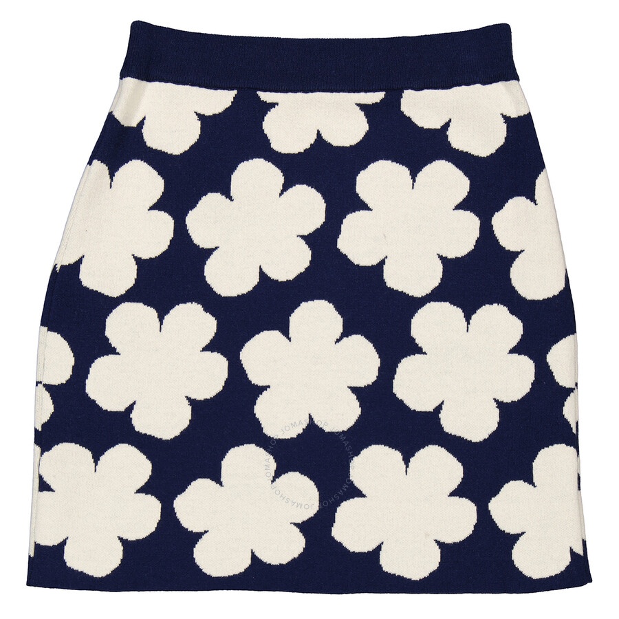 Kenzo Ladies Midnight Blue Jacquard Poppy Skirt - 2