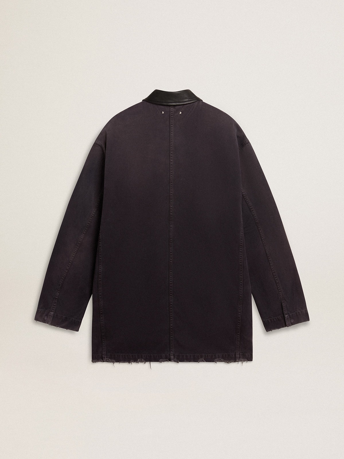 Men's denim jacket with distressed details and leather collar - 6