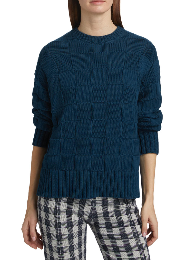 Women's Check-Knit Stretch-Cotton Sweater - Midnight 3