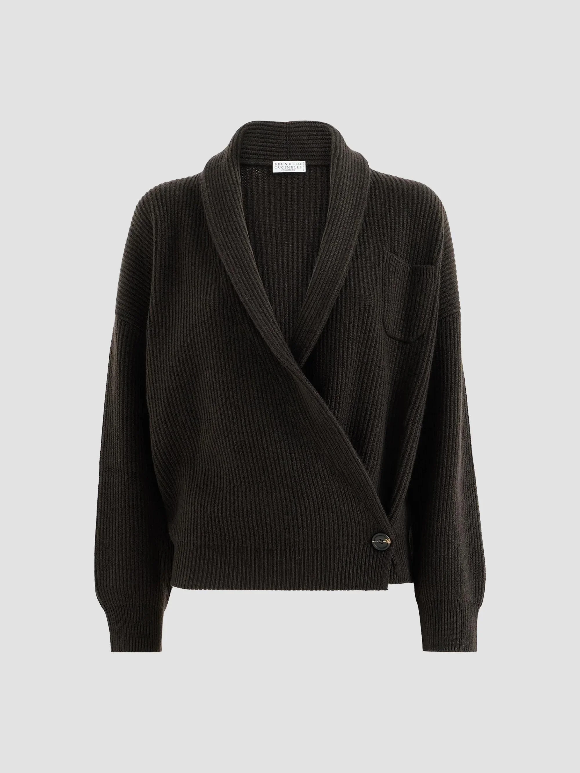 Women's Cashmere English Rib Cardigan - Coffee - 1