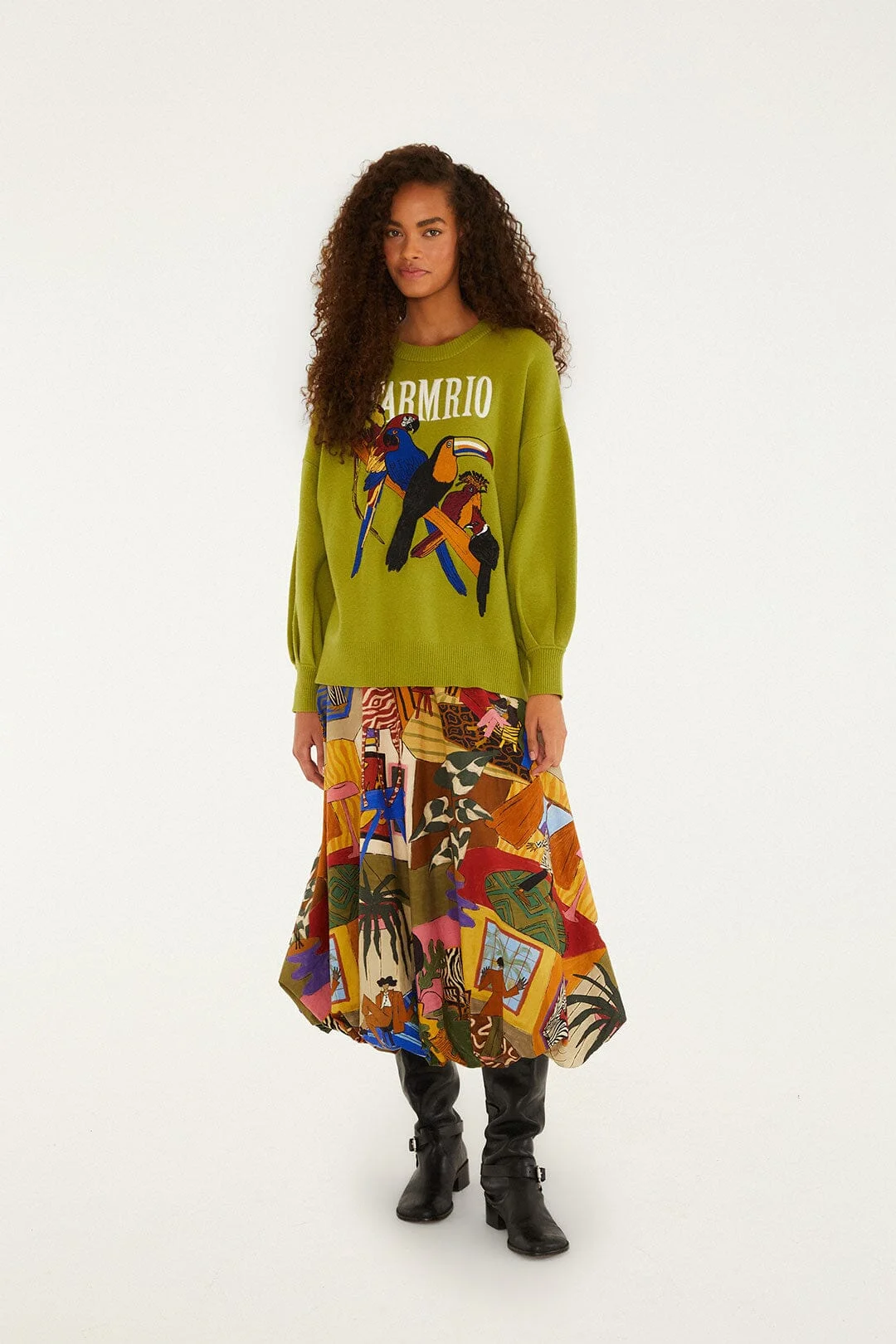 Multicolor Tropical Balloon Organic Cotton Midi Skirt - 1