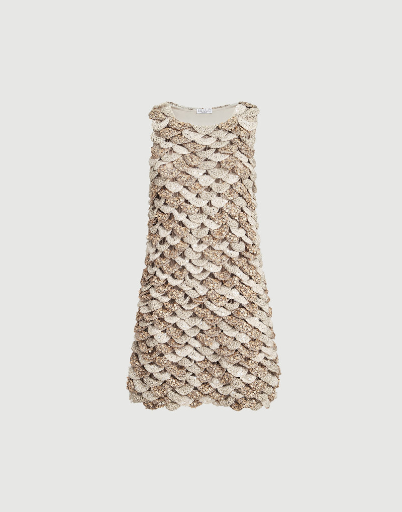 Handmade Dazzling Shell OPERA knit mini dress in jute and cotton 1