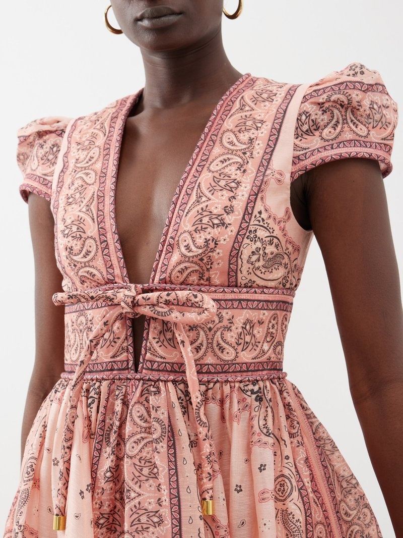 ZIMMERMANN ★ リネン ペイズリー ラッフル付き ミディ ドレス ZIMMERMANN リネン ミディワンピース ラッフル付き ペイズリー