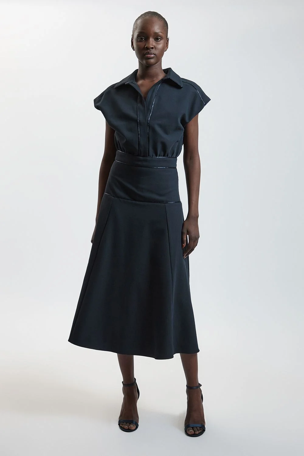 Tailored Stretch Full Skirted Midi Dress - 1