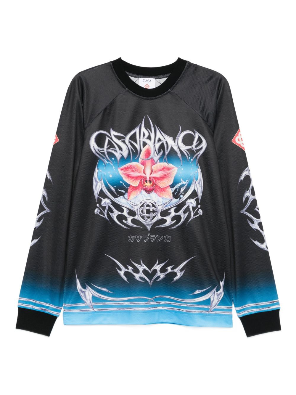 orchid-print football jersey - 1