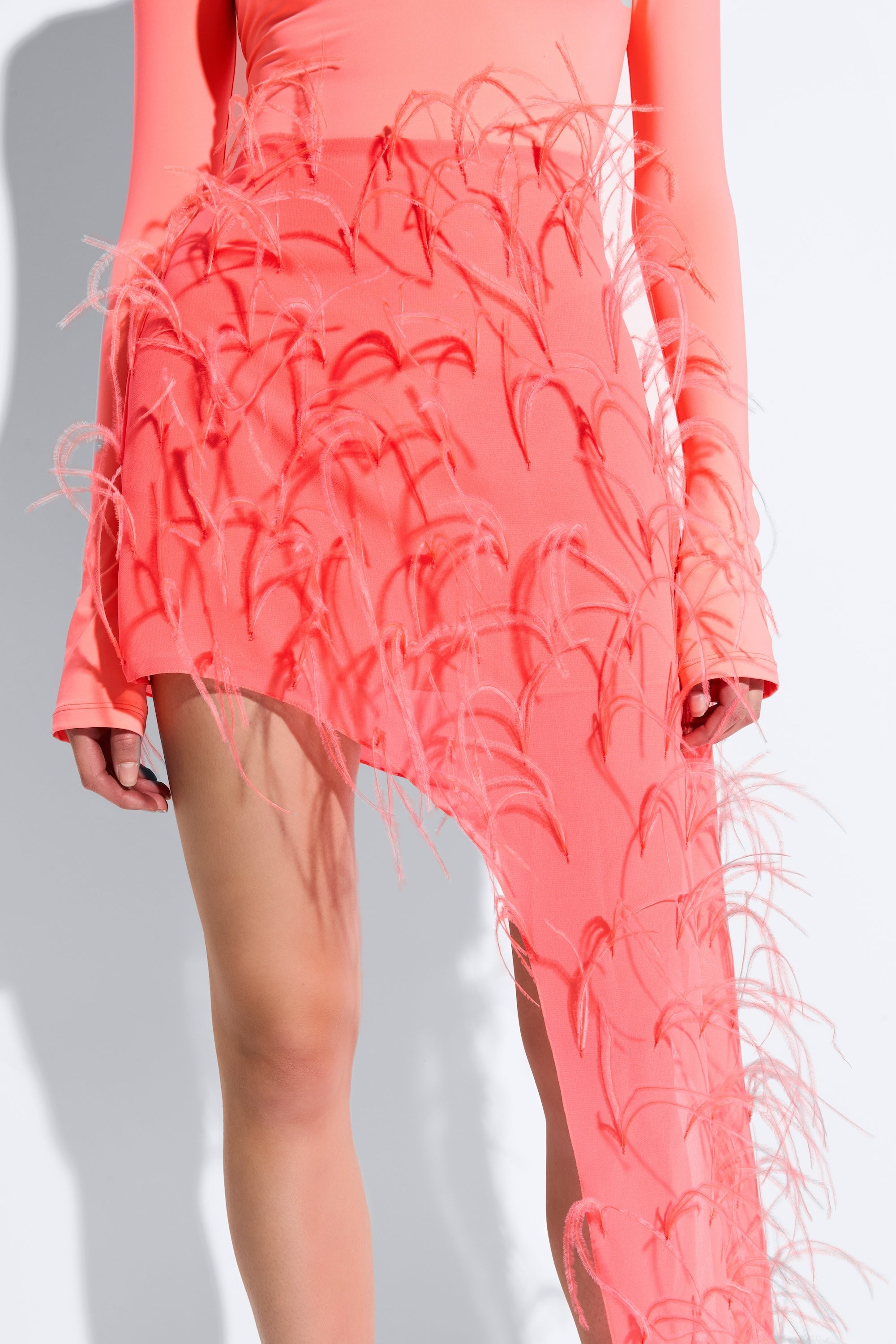 Lightweight Georgette Skirt With Feathers - 4