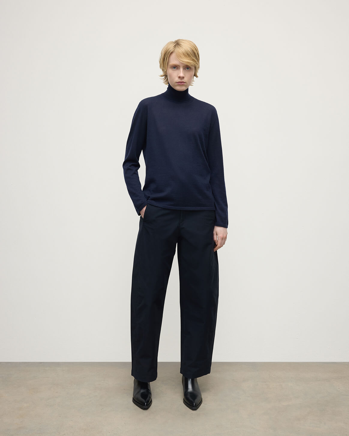 Superfine Cashmere Navy Roll Neck Jumper - 2
