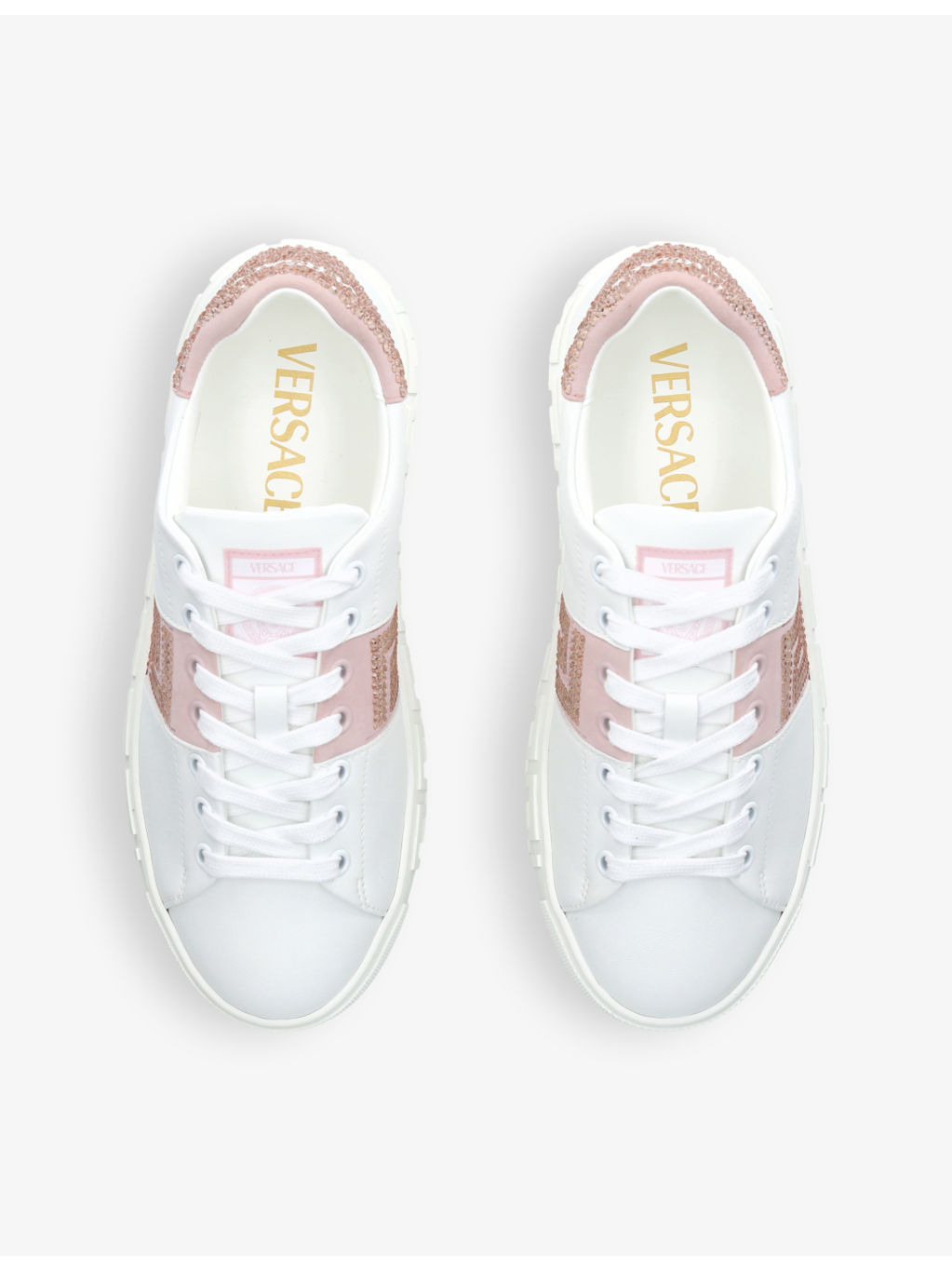 Greca crystal-embellished leather trainers - 2