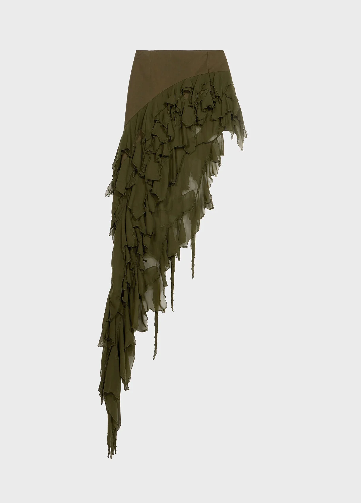 ASYMMETRIC STRETCH SATIN SKIRT WITH RUFFLES - 1