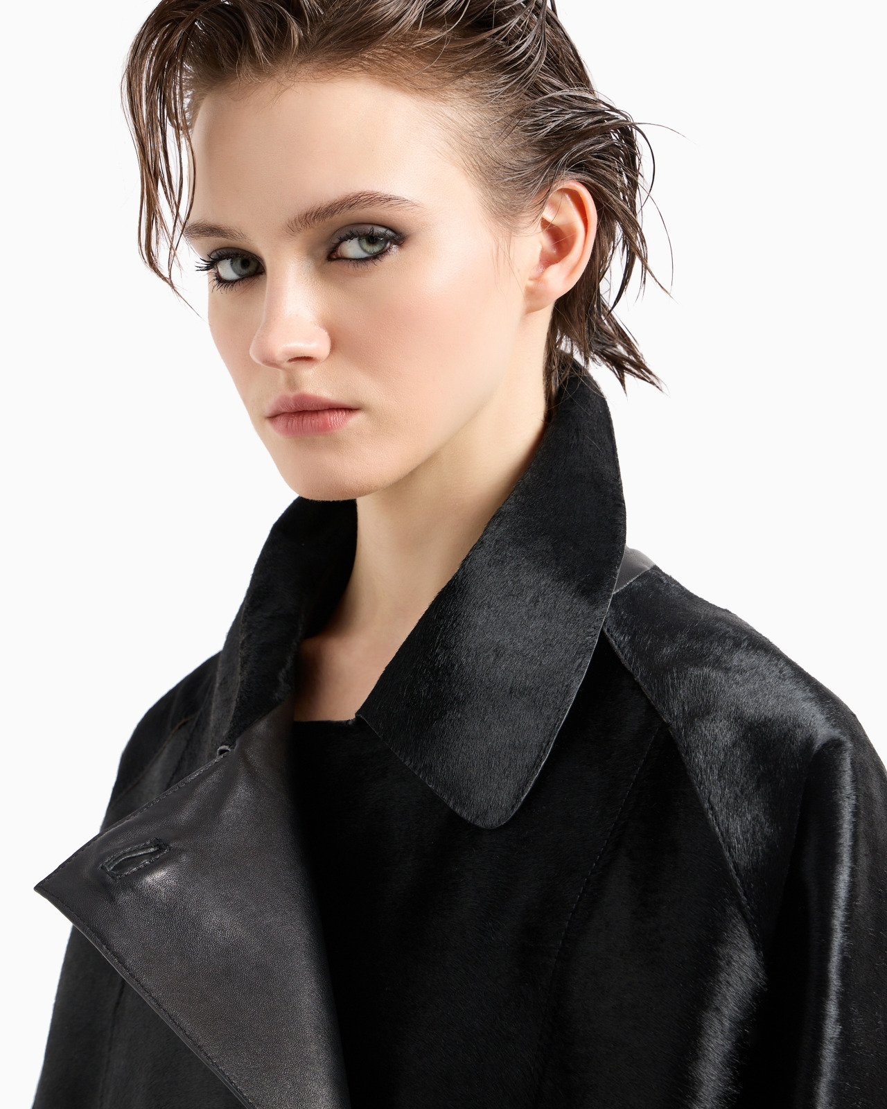 PONY SKIN-EFFECT LEATHER DOUBLE-BREASTED PEA COAT - 5