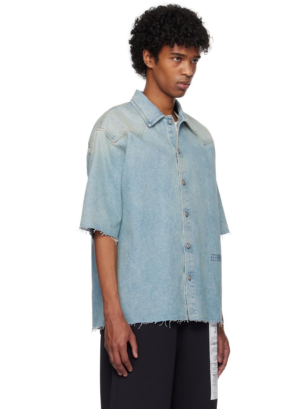 Blue Short Sleeve Denim Shirt - 2