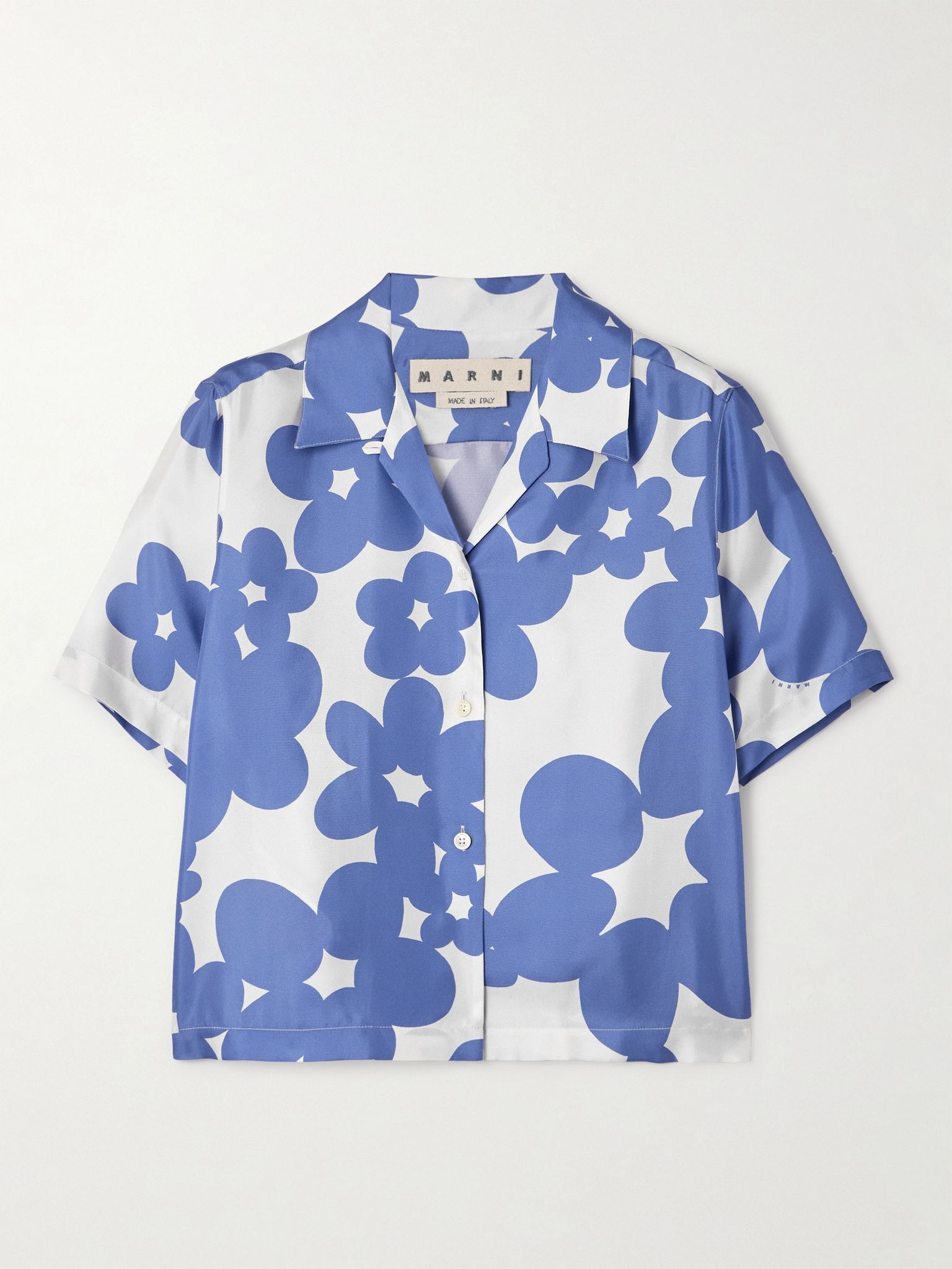 Floral-print silk-twill shirt Blue - 1