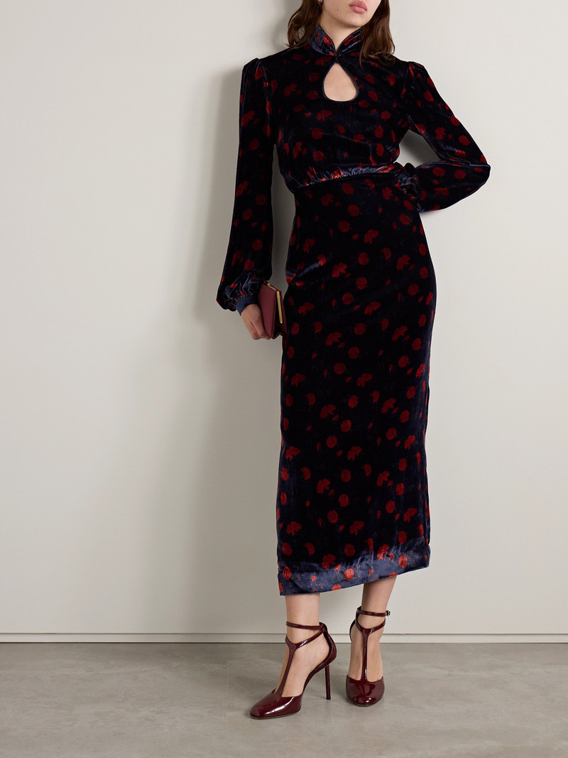 SALONI Domino Cutout Floral-print Velvet Turtleneck Midi Dress outlook