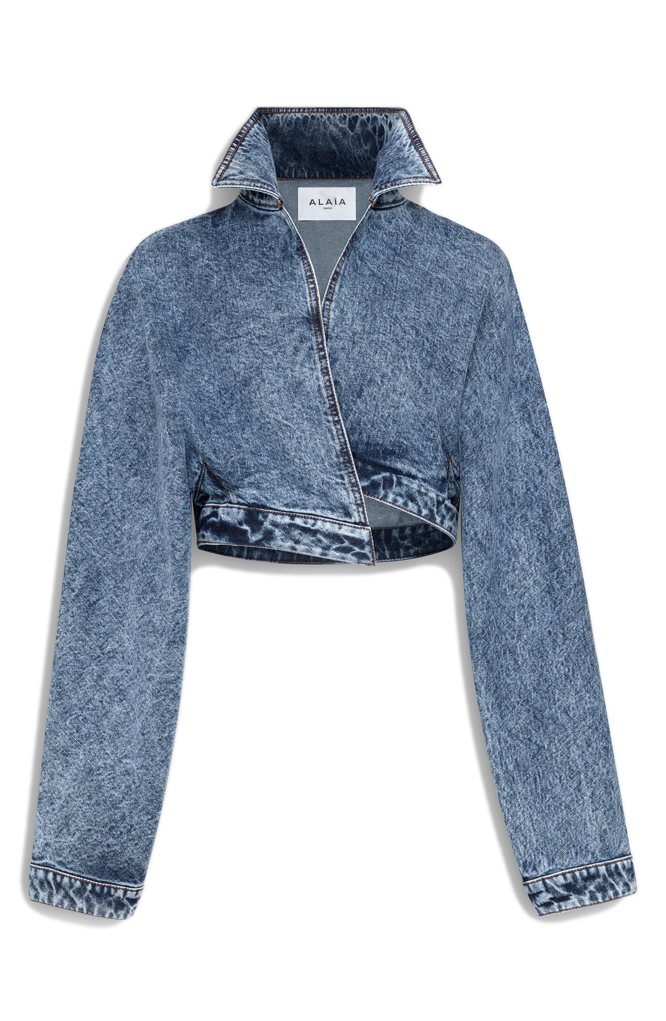 Alaïa Spiral Crop Denim Jacket in Bleu Neige at Nordstrom - 5