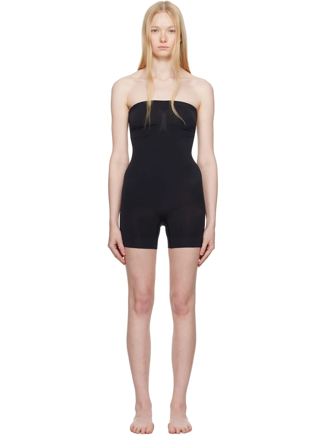Black Seamless Sculpt Strapless Shortie Bodysuit - 1