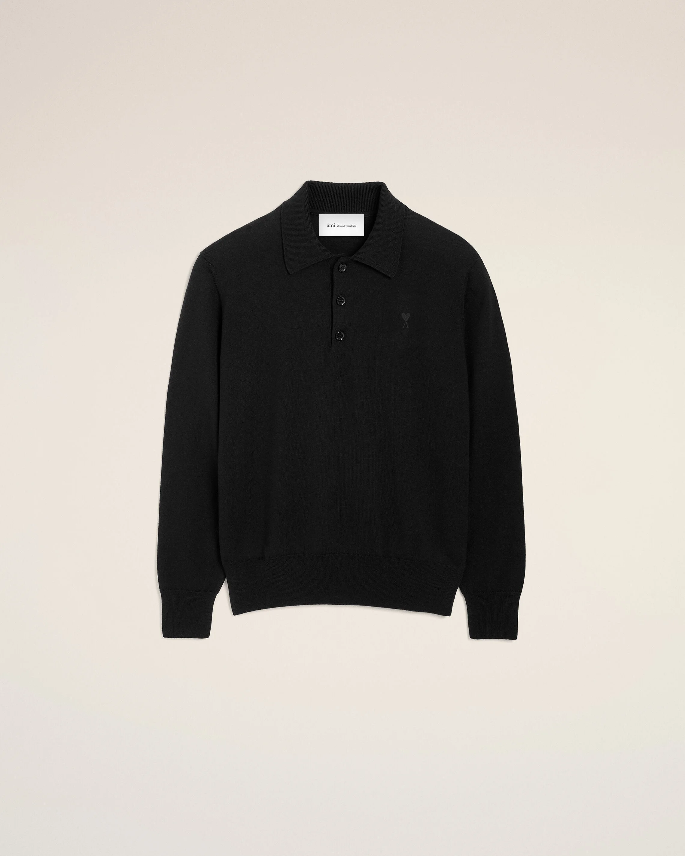 BLACK WOOL POLO WITH AMI DE COEUR - 1