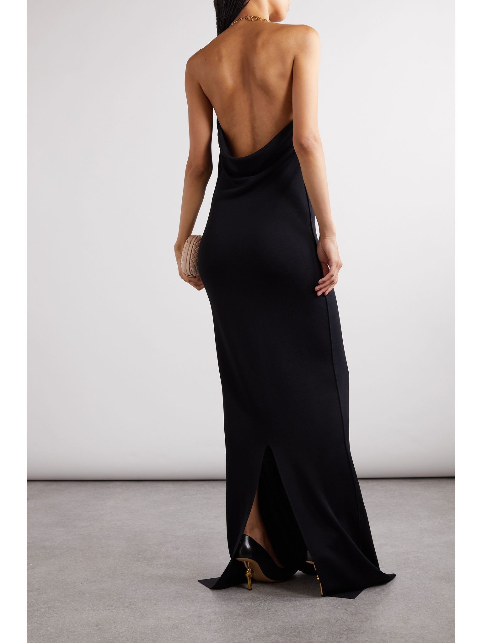 Chain-embellished knitted halterneck gown Black - 3