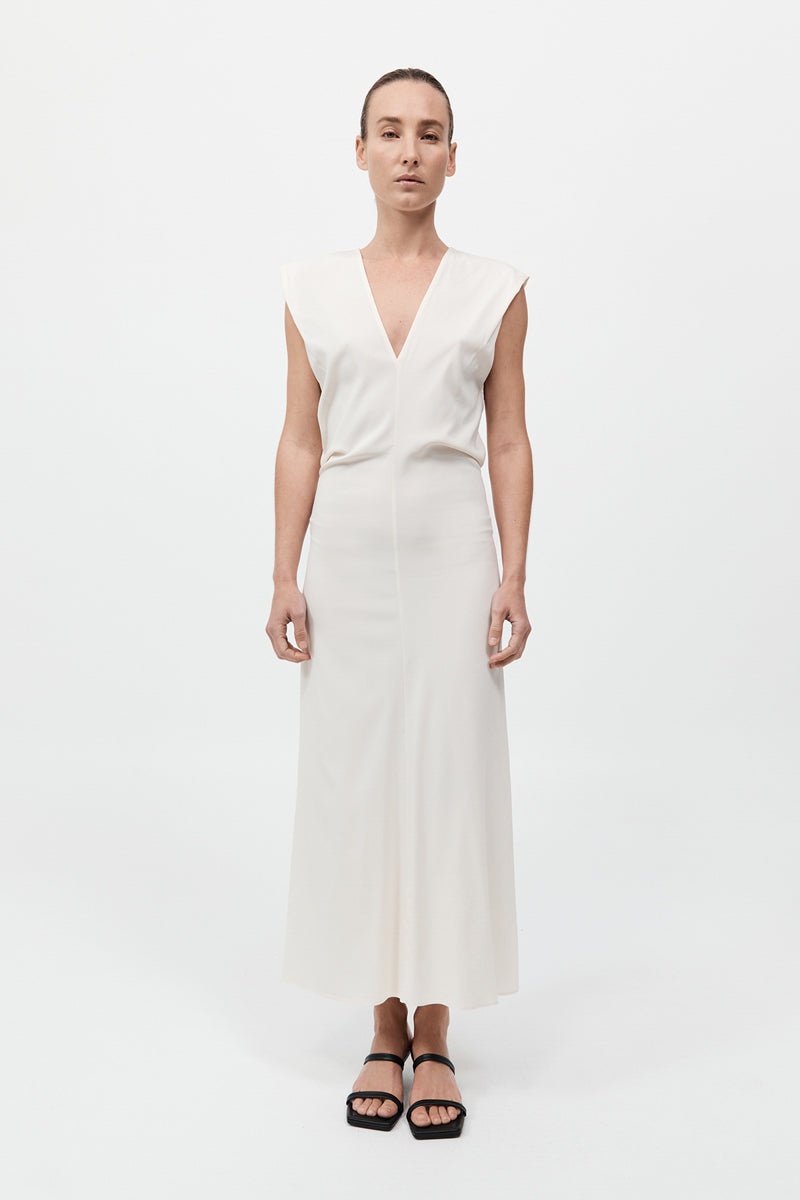Plunge Drape Dress - Off White - 2