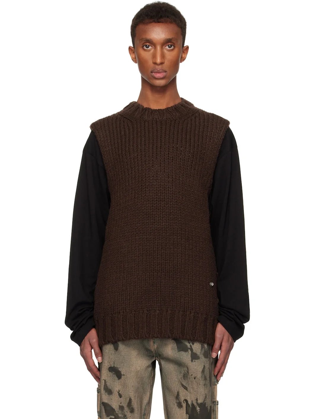 Brown Sleeveless Sweater - 1