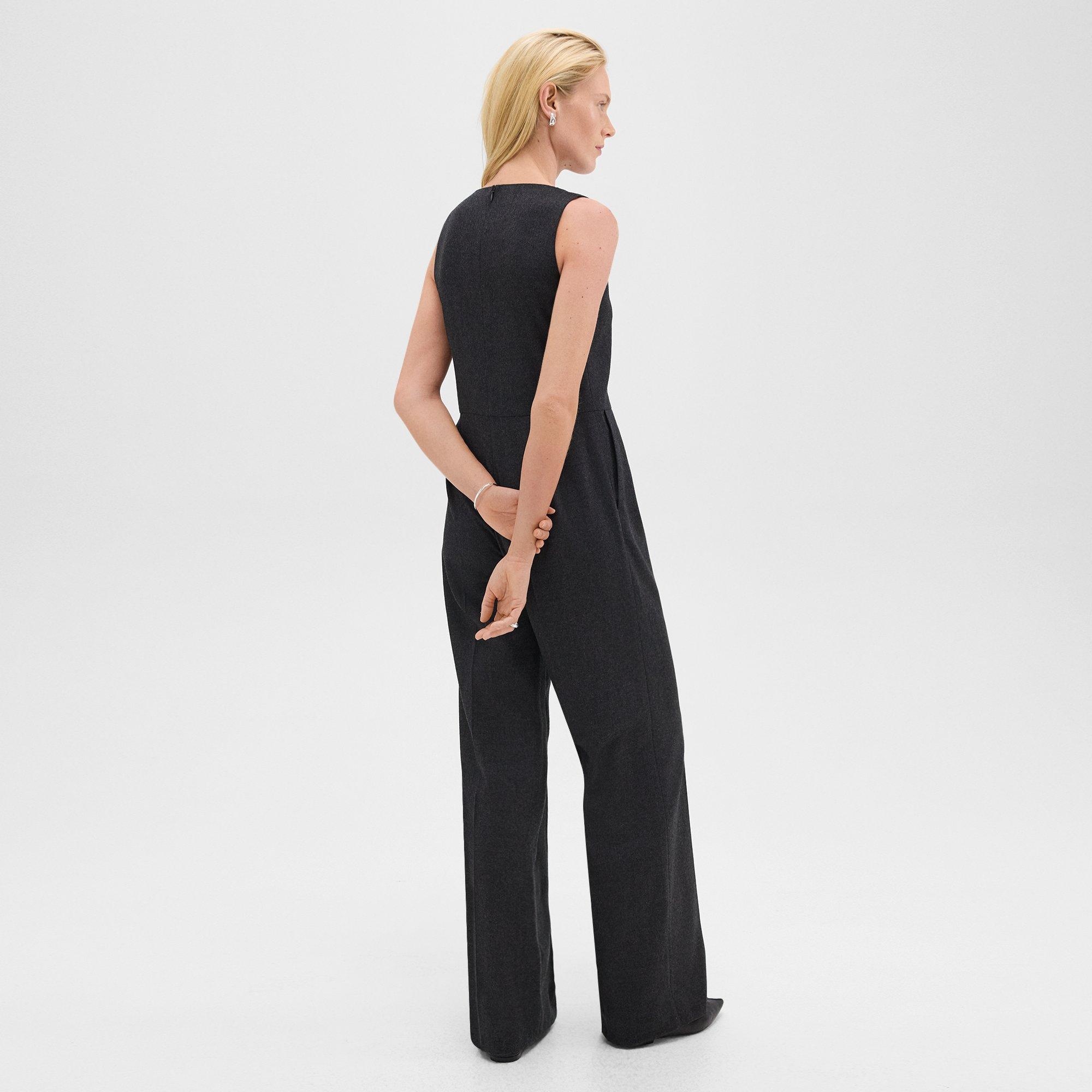 Relaxed Sleeveless Jumpsuit in Stretch Flannel - 4