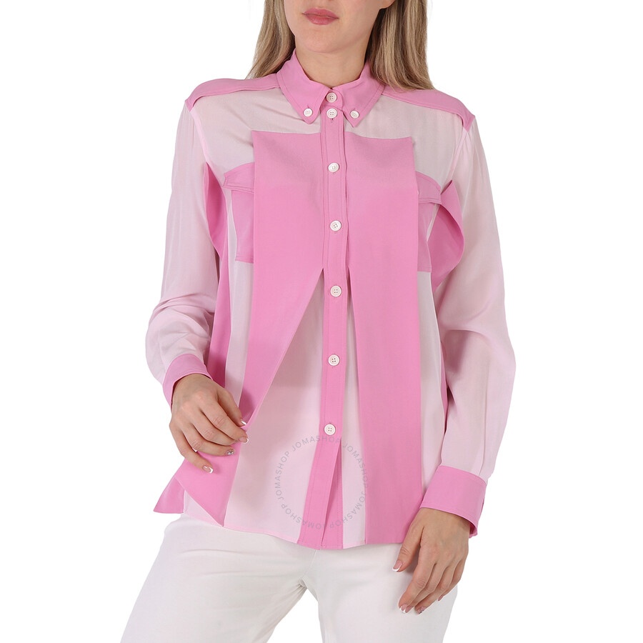 Burberry Ladies Beckierl Pale Candy Pink Panelled Silk Crepe-De-Chine Shirt - 3
