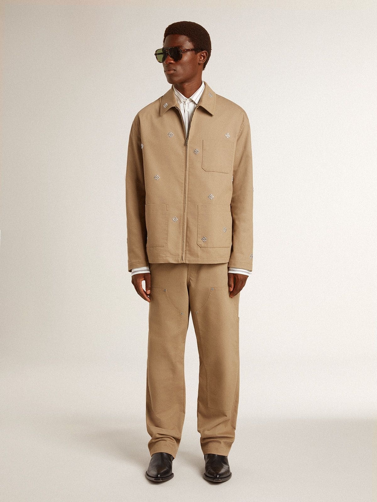 Men's beige pants with patches - 3