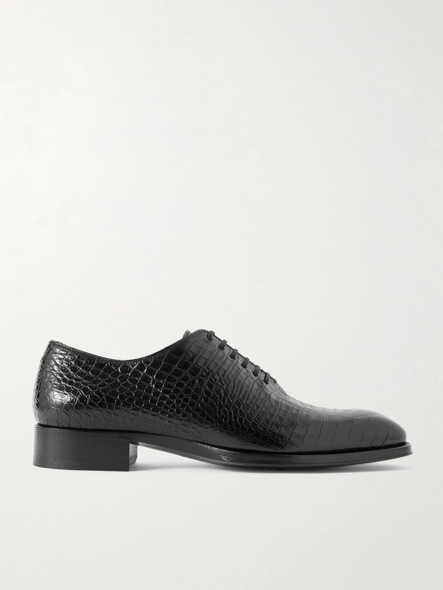 Elkan Croc-Effect Leather Oxford Shoes Black - 1