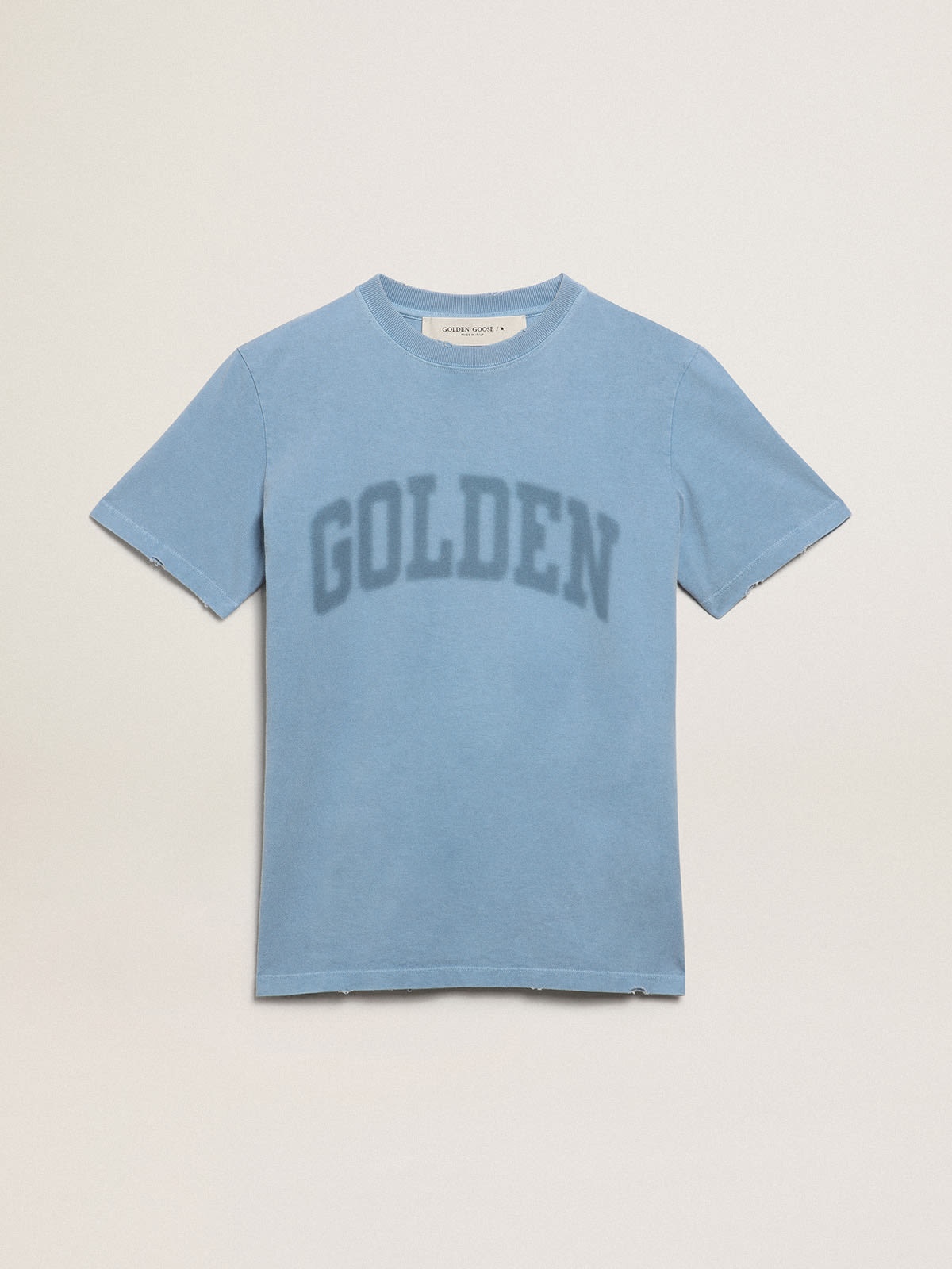 Women's harbor blue T-shirt with tone-on-tone Golden lettering - 1