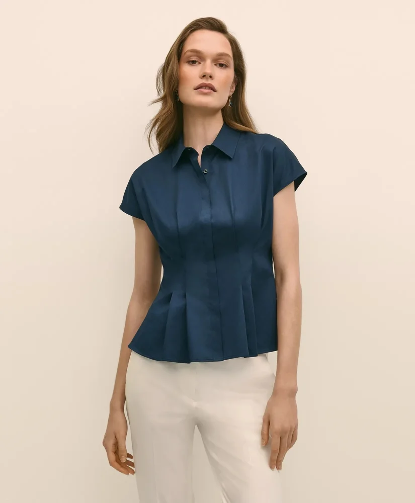 Supima® Cotton Sateen Pleated Peplum Shirt - 1