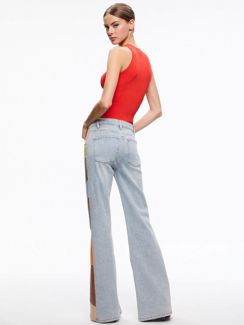 BEAUTIFUL VEGAN LEATHER PATCHWORK FLARE JEAN 3